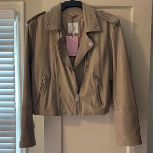 Avec Les Filles Cream Leather Bomber Jacket NWT